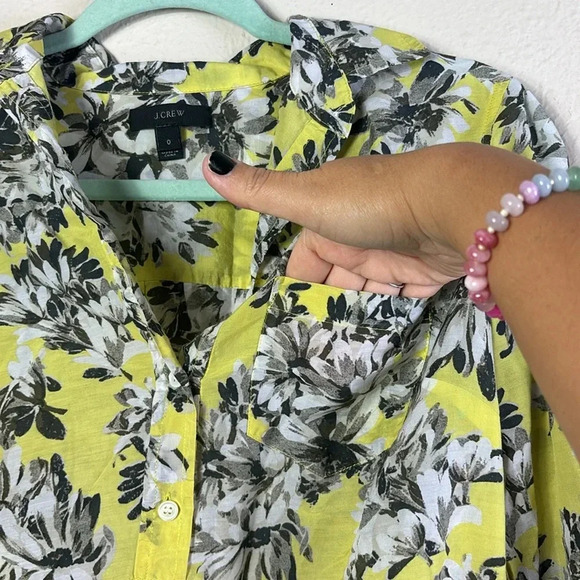 J. Crew Silk Cotton Blend Button Down Floral Shirt long sleeve yellow grey SZ 0 - Picture 4 of 10